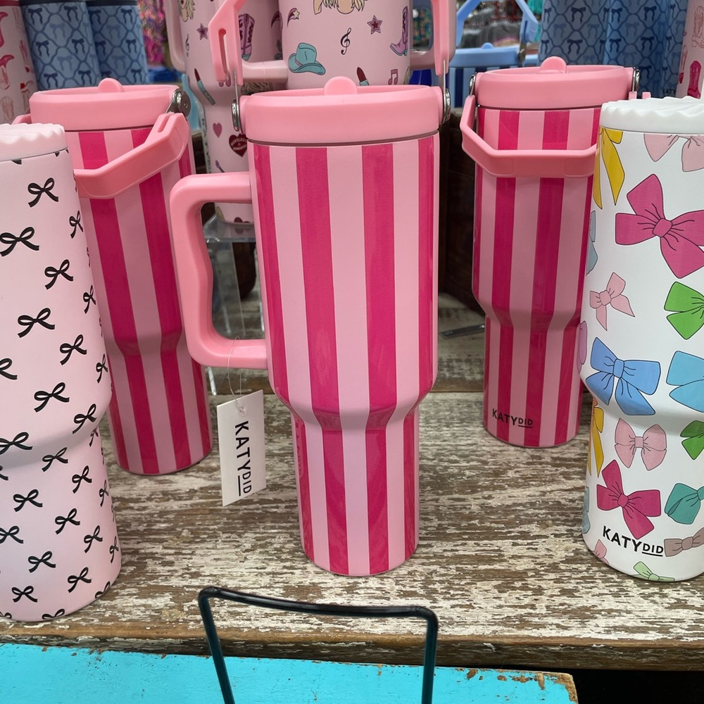 Katydid Pink and White Striped Tumbler